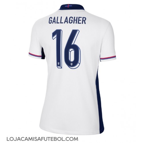 Camisa de Futebol Inglaterra Conor Gallagher #16 Equipamento Principal Mulheres Europeu 2024 Manga Curta